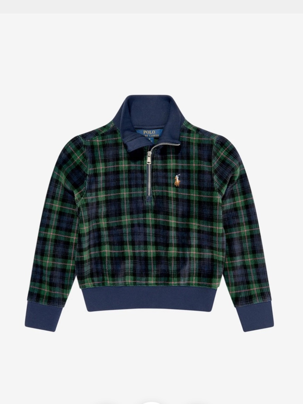Polo by Ralph Lauren Girl’s Plaid Corduroy Half-Zip Pullover Sweater Pony XL 16